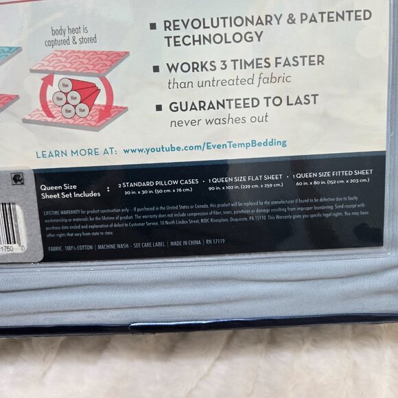 Queen Bed Sheet Set Even Temp 300 Thread Count Sky Blue (NWT) Still in Package - Picture 6 of 7